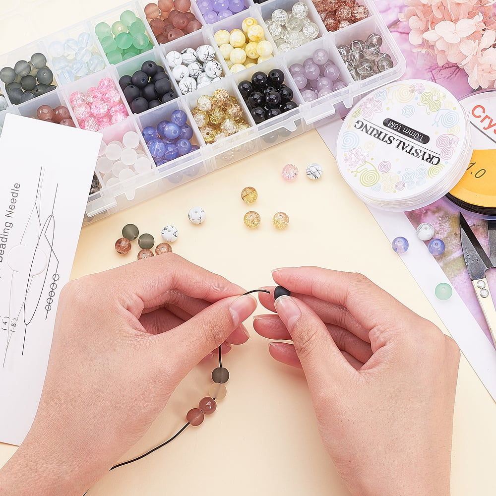 Glass Beads for Beading Jewelry Making with Steel Scissors Elastic Thread Stainless Steel Big Eye Beading Needles Mixed Color 8mm Hole: 1.3~1.6mm DIY