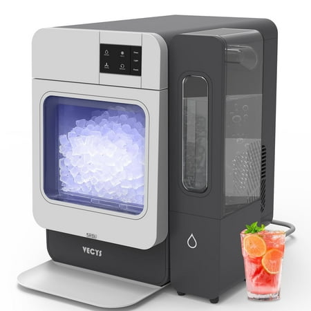 VECYS Nugget Ice Maker W/ Side Water Tank 44LBS/Day Self-Cleaning Grey