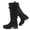Black MF108, variant on Love Steetly Women's Extra Wide Calf Knee High Boots, Slouchy Ruched Tall Boots, Harness Buckle Strap, Chunky Lug Sole Block Heel Side Zipper Boots.