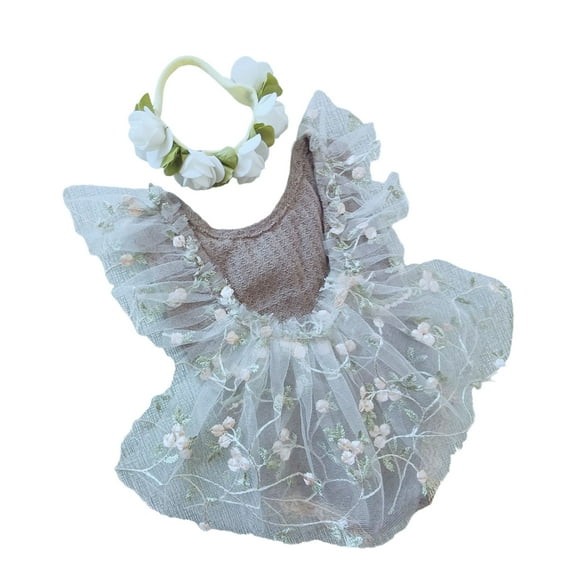 2Pcs/set Dreamy Themed Lace Dress with Matching Headdress for Infants Photoshoots Special Occasion Outfit