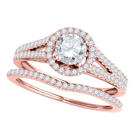 Aonejewelry 0.75 Carat Halo Daimond Engagement Bridal Ring Set 14K Solid Rose Gold