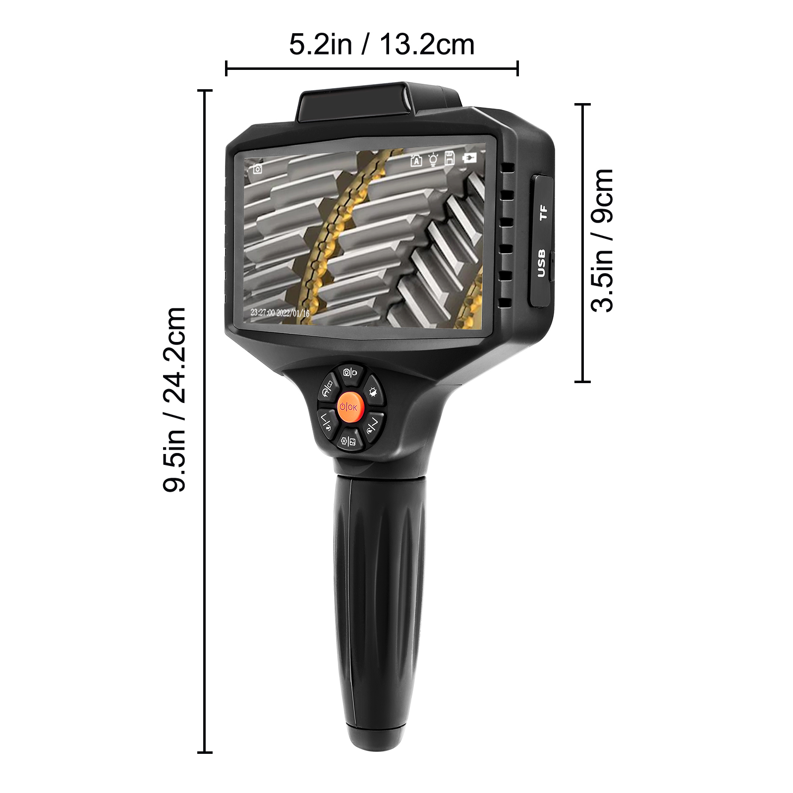 VEVOR Triple Lens Industrial Endoscope 16.4ft, 5" IPS Borescope Inspection Camera with 10 Lights, 1080P Sewer Camera and 5 View Modes , IP67 Flexible Scope Camera Snake Cable and 32GB TF Card