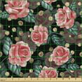 thumbnail image 2 of Ambesonne Floral Fabric by the Yard Upholstery, Vintage Red Roses Circular, 10 Yards, Pastel Pink and Dark Teal, 2 of 5