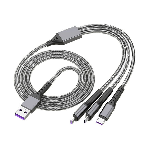 Cable de datos, carga rápida super rápida, uno a tres, 1.2m, 5A, gris