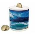 thumbnail image 1 of Ocean Piggy Bank, Moonlight over Wavy Sea Dramatic Sky Beach Landscape Picture in Oil Painting Effect, Ceramic Coin Bank Money Box for Cash Saving, 3.6" X 3.2", Navy White, by Ambesonne, 1 of 4