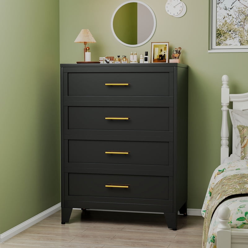 Metal 4 Dresser Chest of Drawers for Bedroom Black White