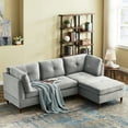 thumbnail image 7 of Sectional Sofa Couch with Ottoman, L-Shaped Couch with Nail Head Trim and Wood Legs, Modern Tufted Convertible Sectional Sleeper Sofa for Apartment Living Room and Office, Grey, 7 of 7