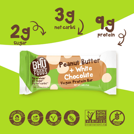 Bhu Foods Vegan Protein Bar Peanut Butter + White Chocolate