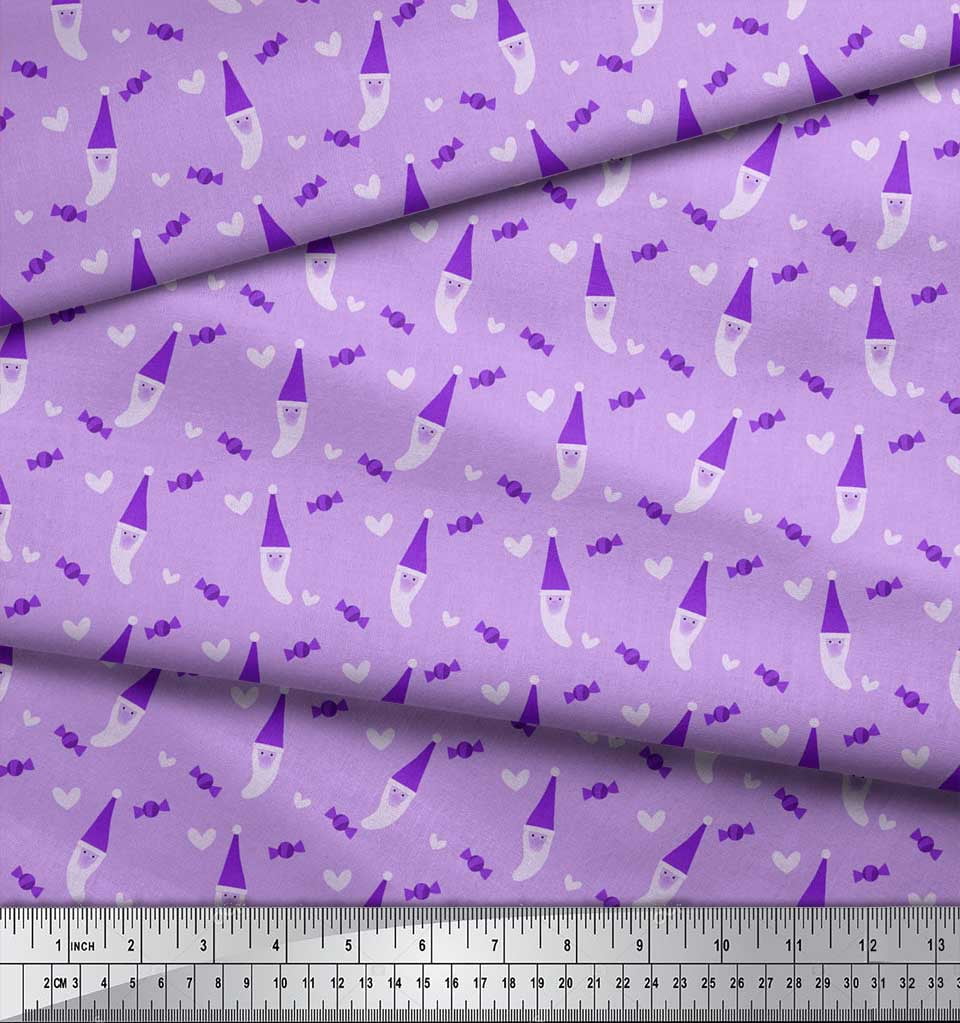 Soimoi Purple Georgette Viscose Fabric Heart,Candies & Santa Face Christmas Print Fabric by the Yard 42 Inch Wide