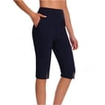 thumbnail image 2 of UVEASISHA Women Capris High Waist Side Slit Cropped Pants Stretchy Comfy Summer Capri Pants with Pockets Navy XL, 2 of 10