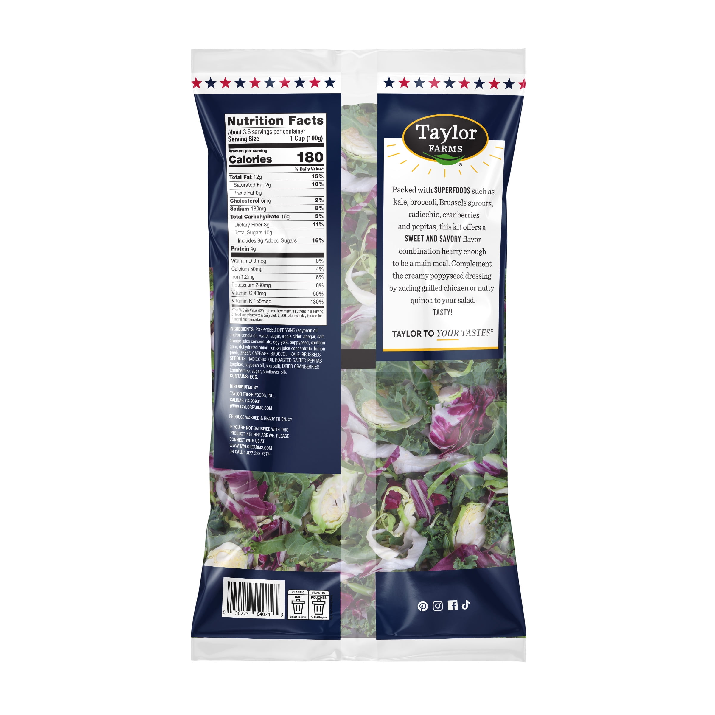 Taylor Farms Sweet Kale Chopped Salad Kit, 12 oz Bag, Fresh