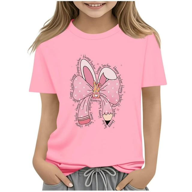 hengsof T-Shirt à Manches Courtes pour Enfants de Pâques à la Rentrée, Col Rond Décontracté de Printemps, Chandail Confortable et Élégant Adapté aux Âges de 2 à 14