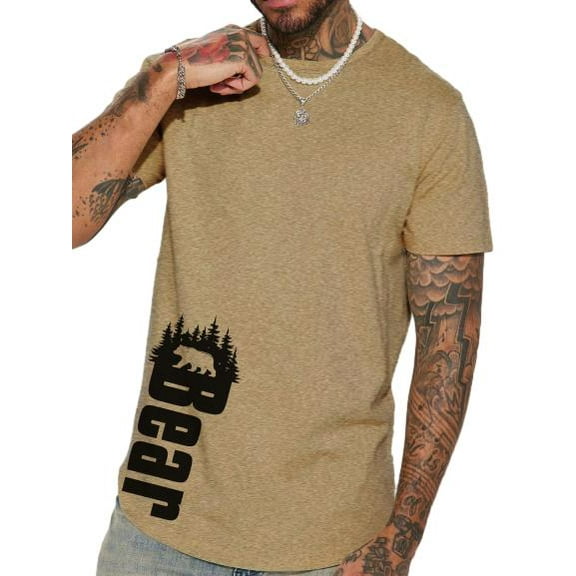 Whichone Men's Casual Streetwear Shirt Wood Bear Graphic Short Sleeve Crew Neck T-shirt Up To 2XL