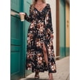 thumbnail image 3 of Women's Slit Printed Surplice Long Sleeve Maxi Dress in 100% Polyester for Elegant Everyday Wear and Special Occasions, 3 of 8