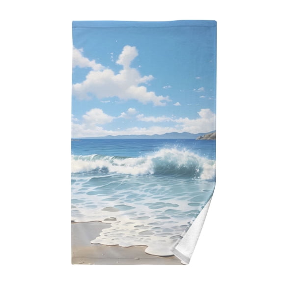 Beach and Blue Sky Cotton Face Towels Absorbent Hand Towel Soft Bathroom Towel for Kitchen Hotel Decoration