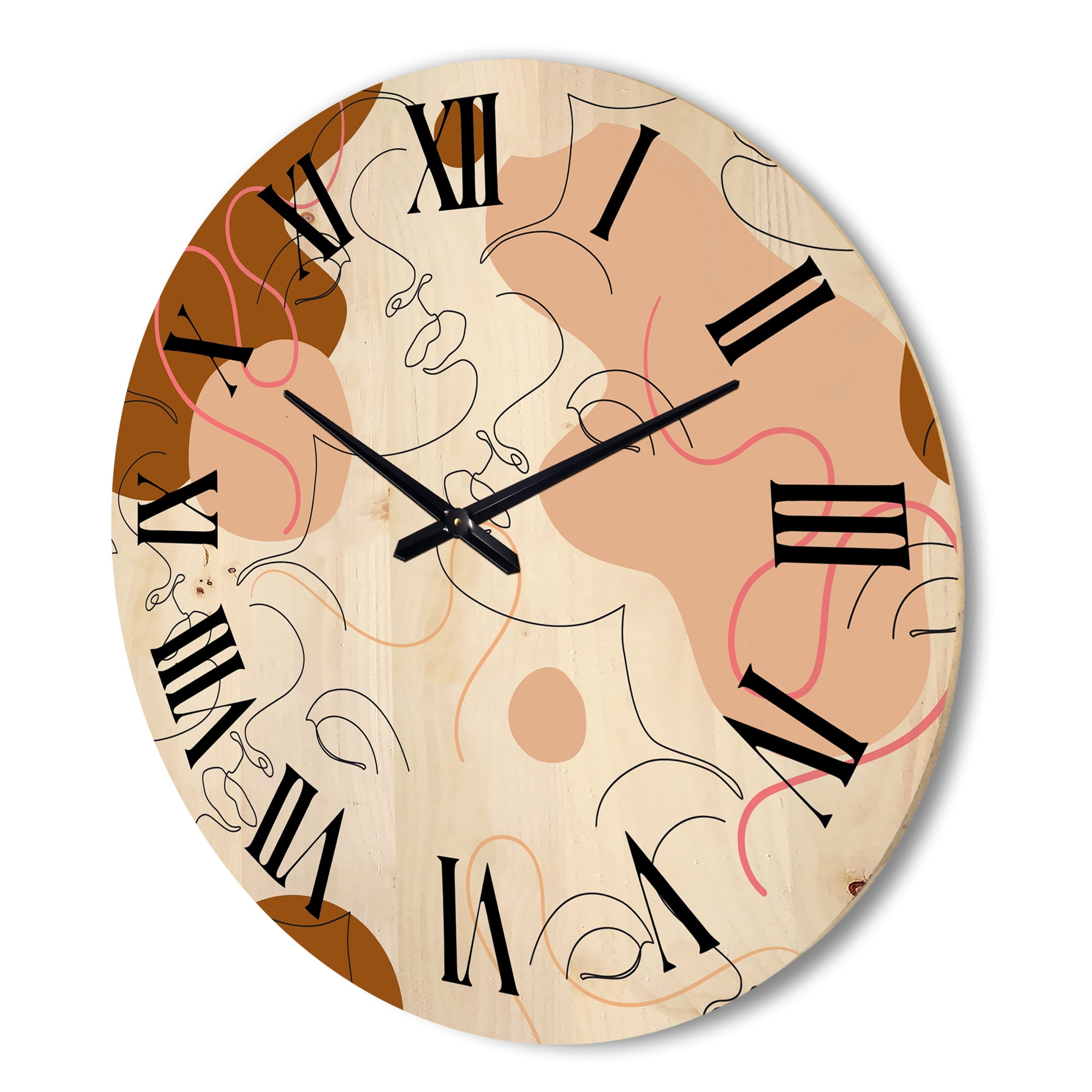 Designart 'One Line Drawing Of Beautiful Girl' Modern Wood Wall Clock
