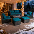 thumbnail image 5 of Ktaxon 7-Piece Modular Patio Sectional Set, All-Weather Wicker, Black Frame Peacock Green Cushions, 5 of 11