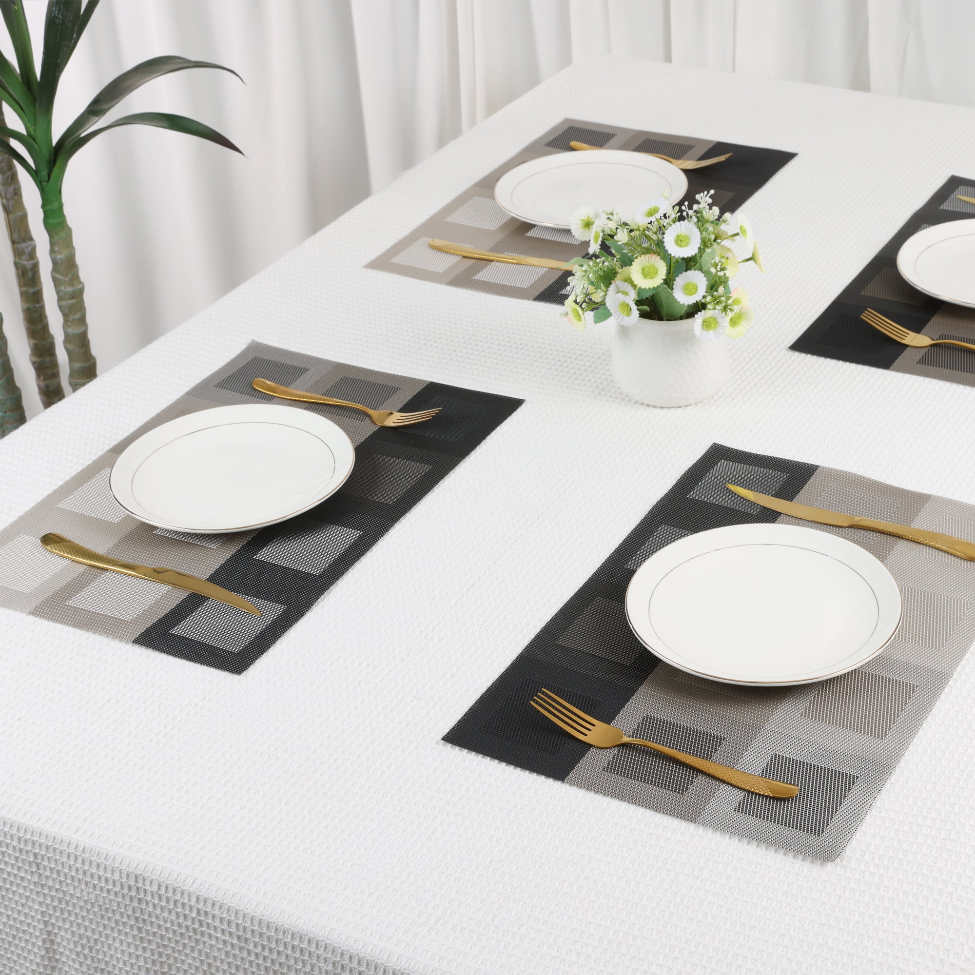 Unique Bargains Placemats Set of 6 for Dining Table Decor Washable Table Mat Gray Black