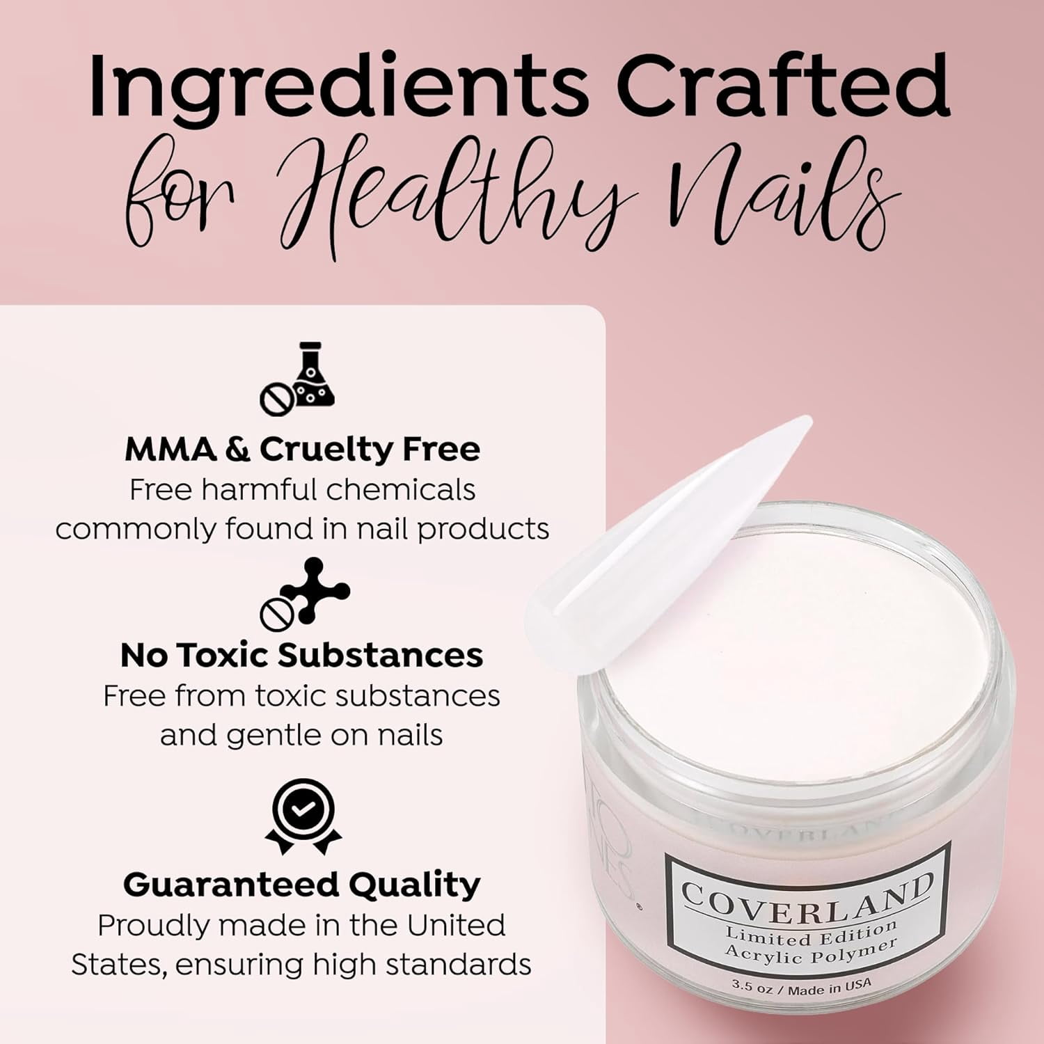 Tones Acrylic Powder 3.5oz "Light White" - Long Lasting Coverland Acrylic Nail Dip Powder Made in Usa - Limited Edition Non-Yellowing Acrylic Powder for Salon French Home & Manicure Use Bubble-Free