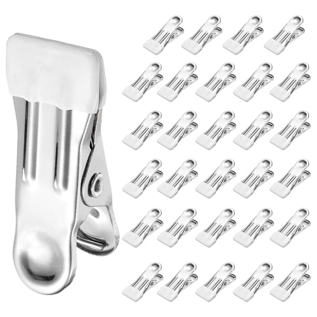 Paquete de 30 pinzas para ropa, clips de acero inoxidable de 2.17" con goma para colgar calcetines, toallas (blanco)