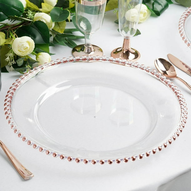 Efavormart 6 Pack 12" Clear Acrylic Round Charger Plates With Beaded Rim Dinner Charger Plates ...