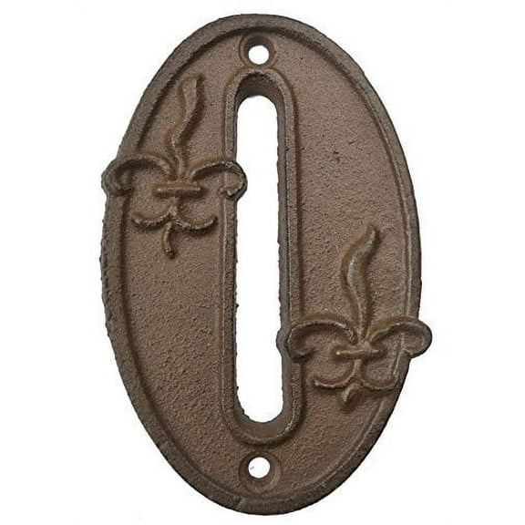 Lulu Decor, Cast Iron House Number 0 Antique Brown Finish with Fleur De Lis (# 0)