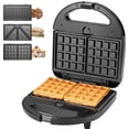 thumbnail image 1 of KotiCidsin Multifunction Waffle Maker, Croque Monsieur, Grill and Waffle Maker 3 in 1, High Power 750W, Black, 1 of 4