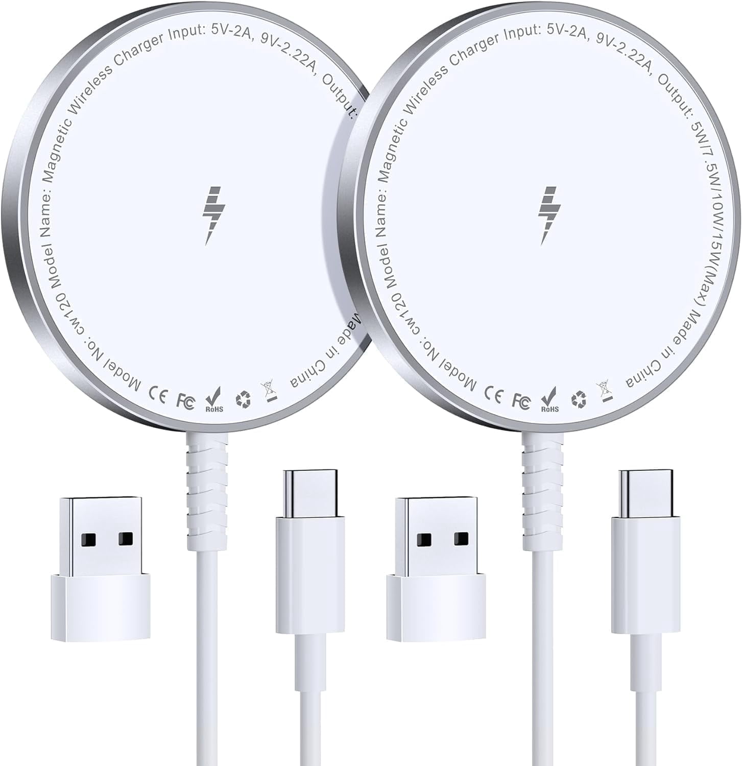 ETEPEHI Wireless Charger: 2 Pack Magnetic Charging Pad Compatible with iPhone 17/16/15/14/13Pro Plus,Max & AirPods 4/3 Pro,White