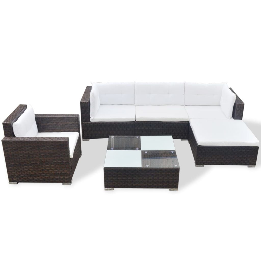 Kepooman Outdoor Patio Rattan Sectional Sofa Set with Cushion & Glass Table, Set of 6, Brown Kepooman Outdoor Patio Rattan Sectional Sofa Set with Cushion & Glass Table, Set of 6, Brown