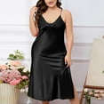thumbnail image 2 of Lovskoo 2024 Women's Plus Size Nightgown Satin Lace Sleepwear V-Neck Chemise Full Slip Nightshirt Spaghetti Strap Sleepwear Black 3XL, 2 of 9