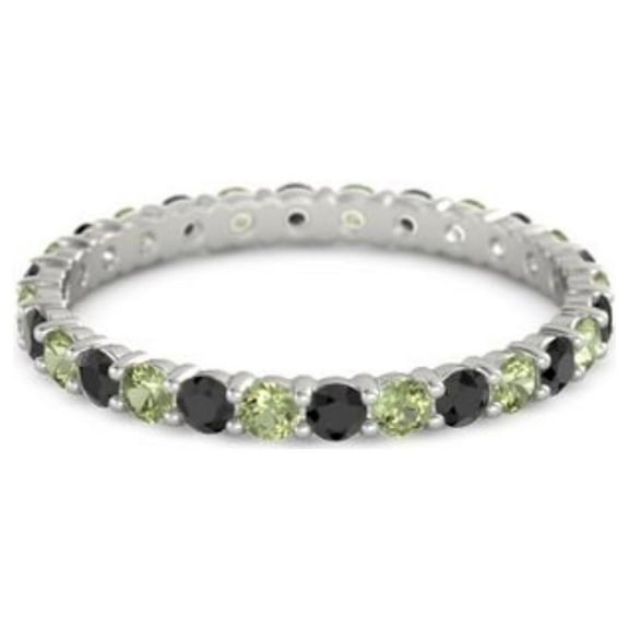 Black Spinel With Peridot Round 2.50 MM Eternity 925 Sterling Silver Women Stacking Ring Size US- 7.5