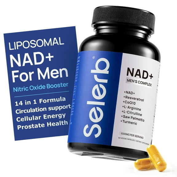 Selerb NAD  Supplement for Men – With CoQ10, L-Carnitine, L-Arginine, Maca & Ashwagandha – Energy, Circulation & Prostate Support – 60 Capsules