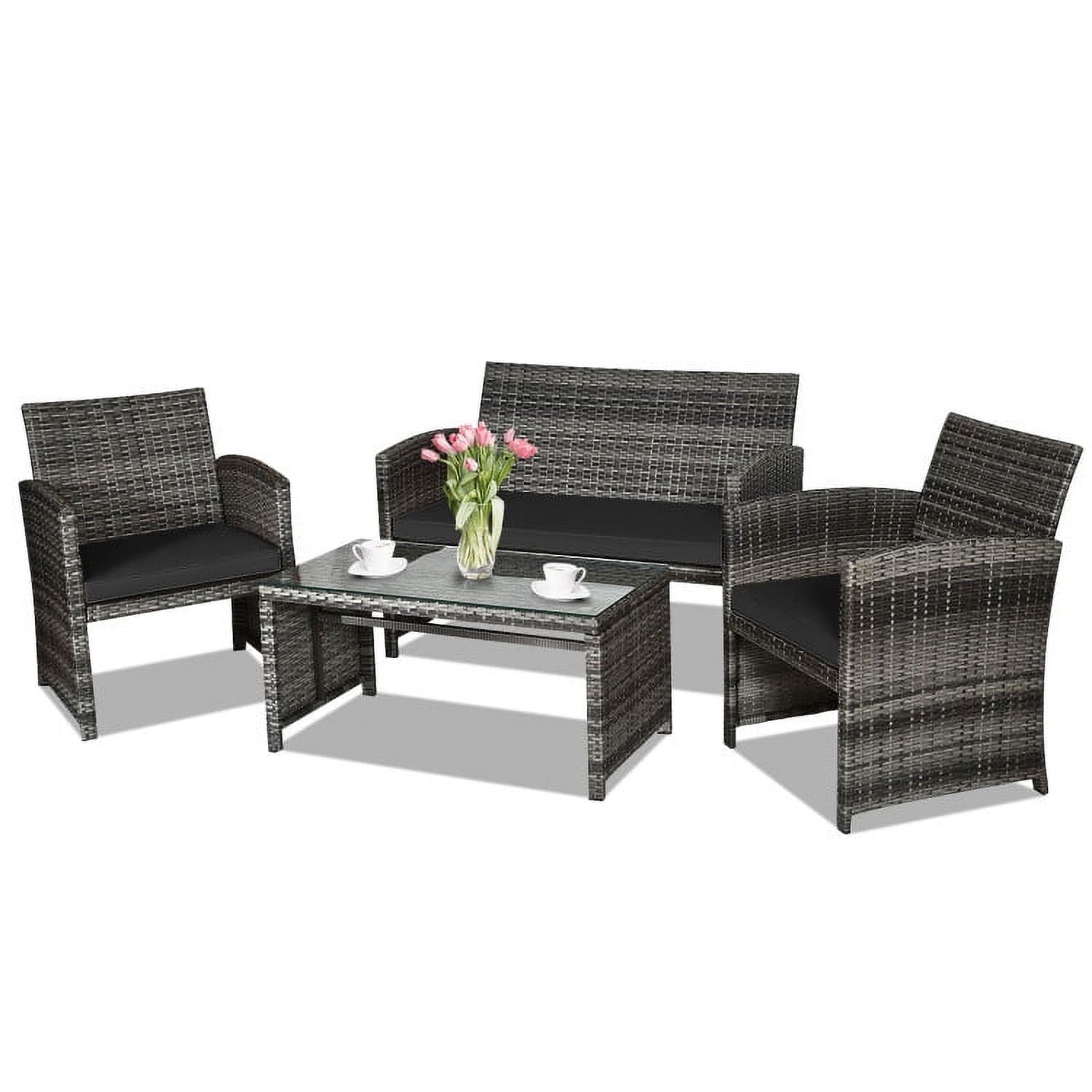 Aimee Lii 4 Pieces Wicker Patio Furniture Set with Cushions, Wicker Outdoor Sectional, Black Aimee Lii 4 Pieces Wicker Patio Furniture Set with Cushions, Wicker Outdoor Sectional, Black