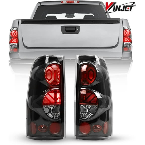 Winjet LED Tail Lights For Chevy Chevrolet Silverado 1999-2007 1500/2500/3500 GMC Sierra & 1999-2003 Taillights Assembly Pickup Brake Rear Lamps Glossy Black/Clear
