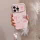 thumbnail image 5 of Cute rabbit pink 3D keychain ins bunny flower tulips ins leather shell for iphone 11 13 promax 12 14 15 pro max plus phone case, 5 of 5