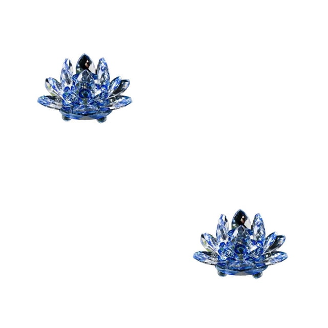 Wosthever Decoración de loto de cristal en forma de flor, adornos artesanales, adorno para el hogar Azul 2piezas