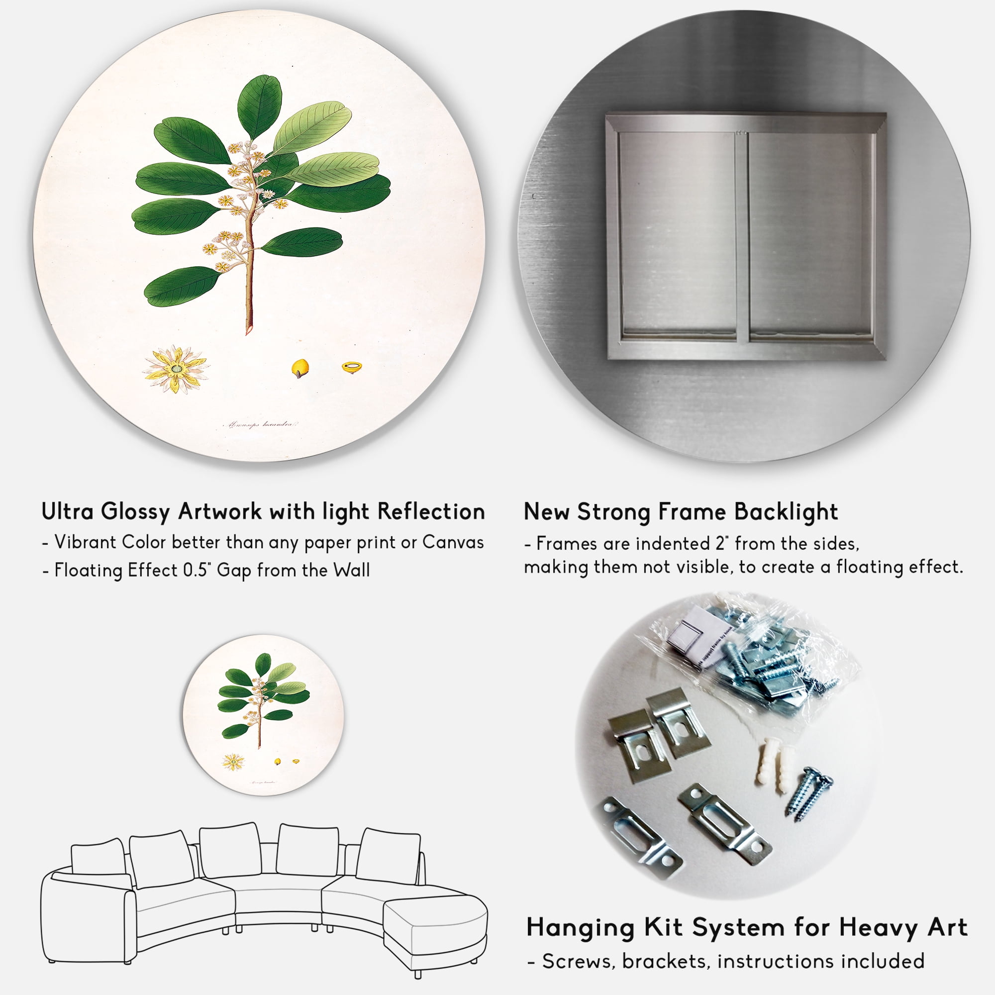 Designart 'Ancient London Plants IX' Farmhouse Circle Metal Wall Art 36x36 - Disc of 36
