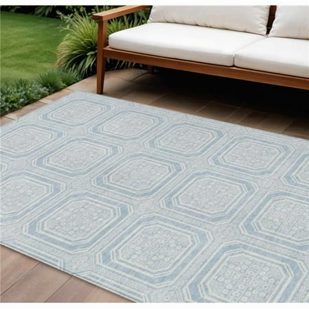 HomeRoots 610856 8 x 10 ft. Sky Blue & Ivory Geometric Washable Indoor & Outdoor Rectangle Area Rug