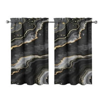 Vintage Black Marble Tier Kitchen Curtains for Bathroom Living Rod Pocket Window Drapes 28"x39" 2 Panels Window Treatment Tiers