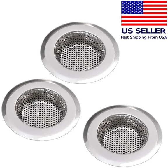 3Pc 3.5 In Sink Strainer Drainer Cover Stopper Kitchen Basin Bath Filter Mesh