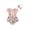 thumbnail image 2 of Musuos Baby Girls Shorts Set, 3 6 12 18M Fly Sleeve T-shirt with Flower Print Suspender Shorts and Headband Summer Outfit, 2 of 10