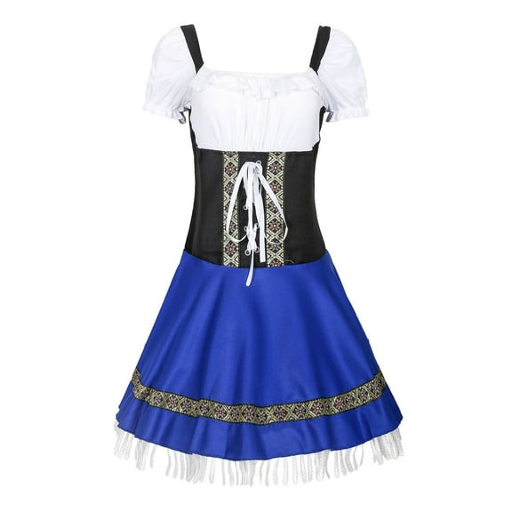 Ashirexll Oktoberfest Outfits Women with Off-Shoulder Beer German Dirndl Dress for Bavarian Carnival Blue M