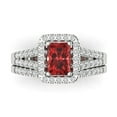 thumbnail image 2 of 1.57ct Brilliant Emerald Cut Natural Garnet 18K White Gold Halo Solitaire with Accents Engagement Bridal Wedding Ring Band Set size 5.75, 2 of 7
