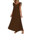 thumbnail image 6 of ClodeEU Women's Round Neck Ruffle Cap Sleeve Maxi Dress, Casual Loose Fit Dress Brown,Women's Plus XL, 6 of 8