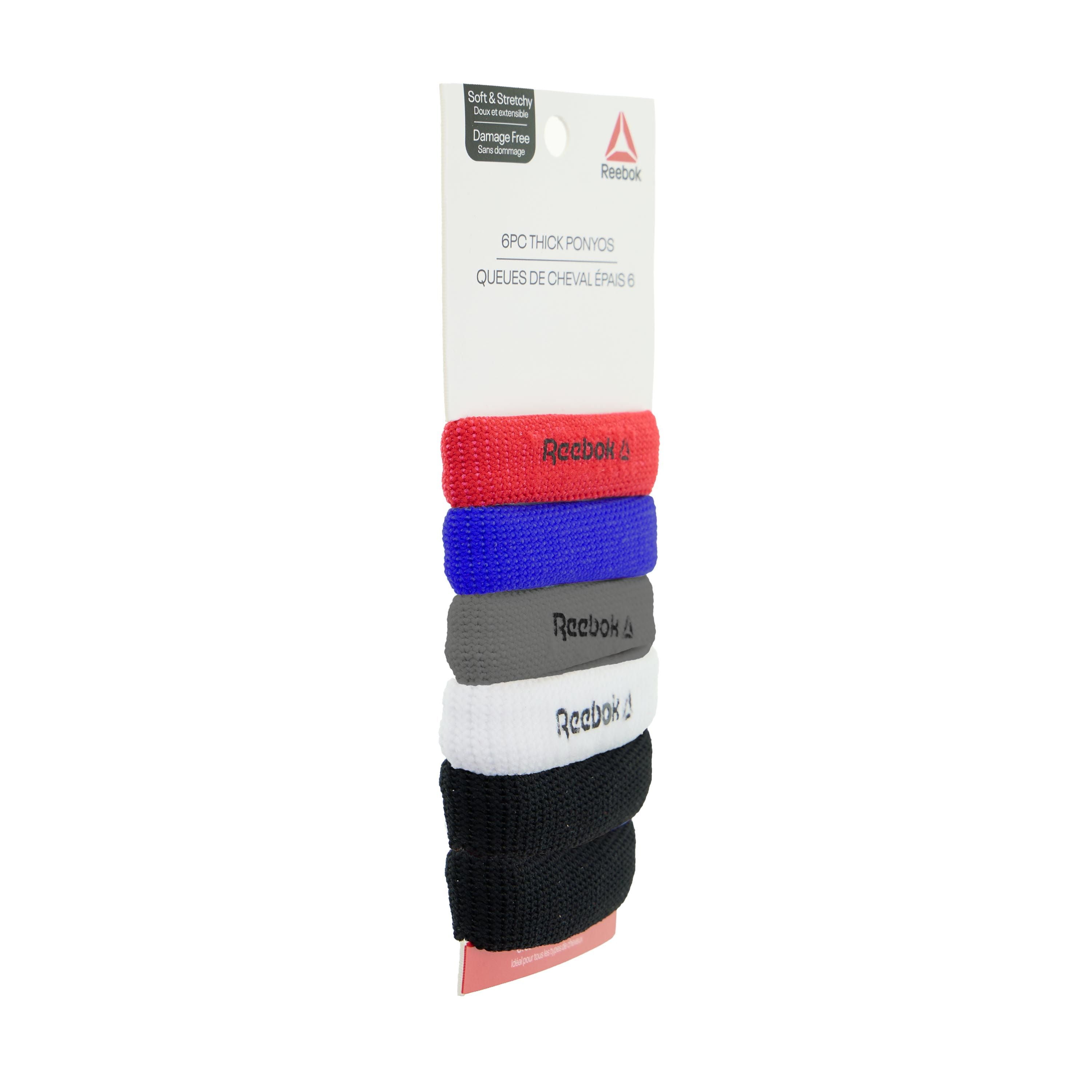 Reebok 6 Piece Thick Ponyos for All Hair Types, Soft Fabric, Great Elasticity