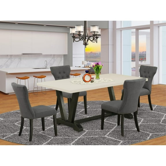 East West Furniture V-Style 5-piece Wood Dining Table Set in Black Finish