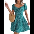 thumbnail image 3 of Vestido Corto de Verano para Mujer, Corte A, con Cuello en Forma de Corazón, Mangas Abullonadas y Cordón Ajustable. Verde XL, 3 of 7