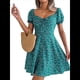 thumbnail image 3 of Vestido Corto de Verano para Mujer, Corte A, con Cuello en Forma de Corazón, Mangas Abullonadas y Cordón Ajustable. Verde XL, 3 of 7