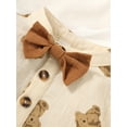 thumbnail image 5 of Mikrdoo Newborn Baby Boys Romper Bear Print 3 Months Baby Boys Splice Jumpsuits 6 Months Baby Boys Bow Tie Turn-down Collar One Piece Bodysuits Brown, 5 of 7