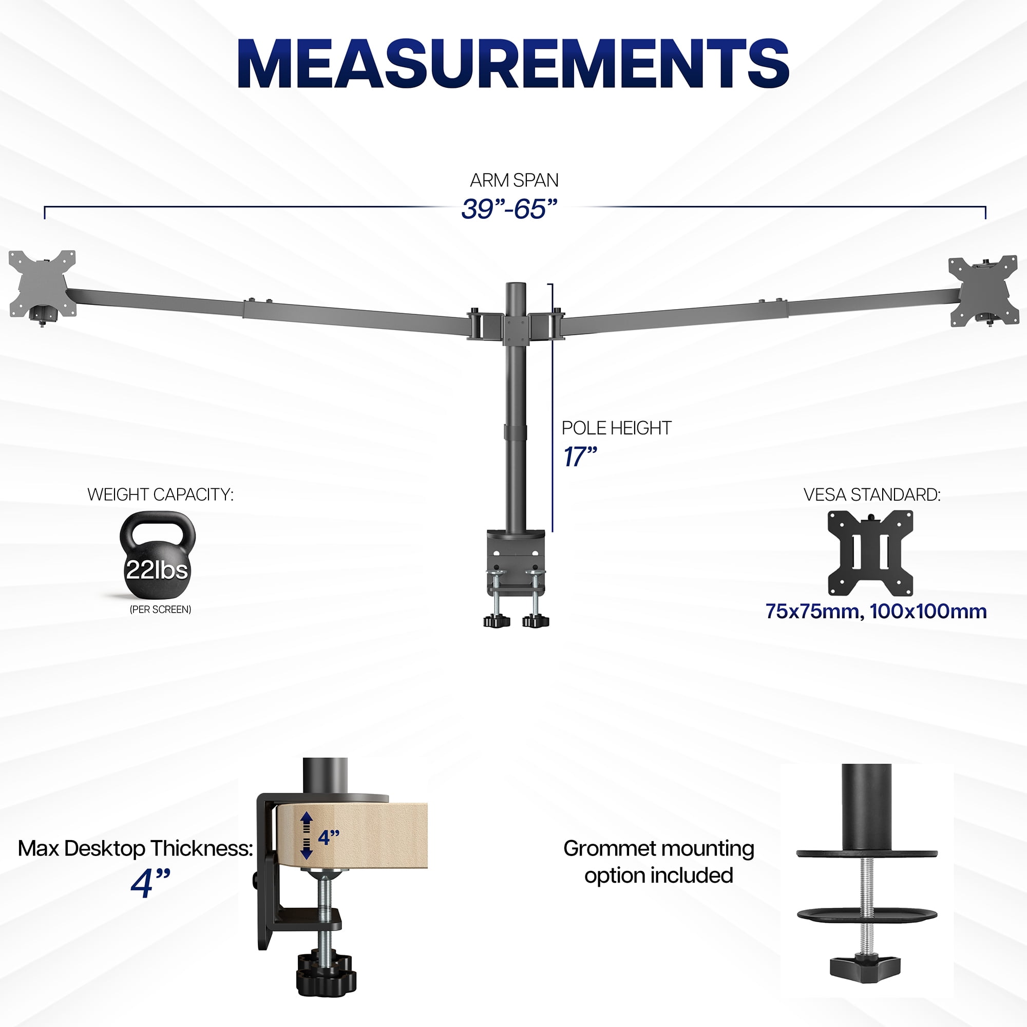VIVO Telescoping Dual Ultrawide 40" to 45" Monitor Heavy Duty Desk Mount Stand